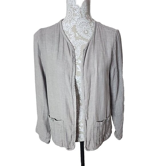 Tahari Jacket Linen Cotton Gauze Open Long Sleeve Pockets Women's Medium - Picture 1 of 9